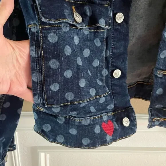 LulaRoe Kenny Denim Trucker Polka Dot Hearts Jacket XXS - Picture 13 of 16